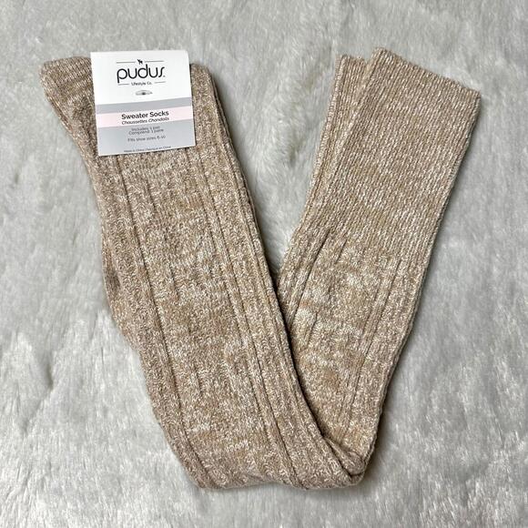 NWT Pudus Over-The-Knee Tan Sweater Socks Women’s 6-10 Cozy - Picture 3 of 8